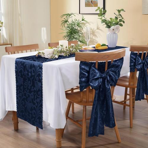 MILVOWOC 4 Pack Navy Blue Damask Table Runner, 12 x 72 Inch
