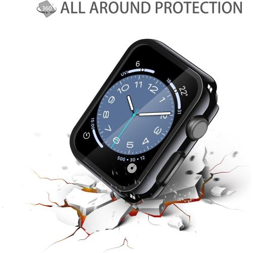 Misxi 2 Pack Tempered Glass Case Compatible for Apple Watch Series 3 Series 2 38mm, Hard PC Screen Protector Overall Protection Ultra-Thin Lightweight Scratch-Resistant Cover for iWatch, Jet Black