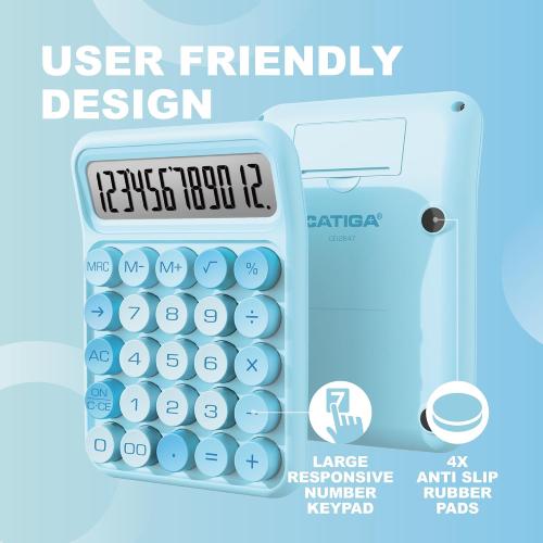 CATIGA Mechanical Switch Calculator, Blue Calculator with 12 Digit Large LCD Display & Big Buttons for Office Desk, Classroom Math, Back to School Supplies, Cute Aesthetic Desk Accessories