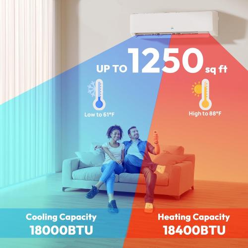 Mini Split AC/Heating System, 18000 BTU, 19 SEER2 208-230V