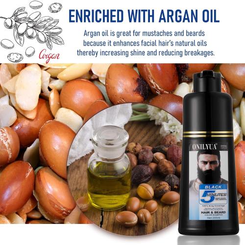 Men's Long-Lasting Black Hair Dye & Root Touch Up for Gray Coverage - 5 Minute Natural Beard & Mustache Coloring Shampoo 3-in-1
