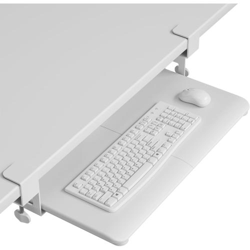 BONTEC KMT01 Under Desk Keyboard Tray, Pull-Out Keyboard & Mouse Platform with C-Clamp, 25.6 x 11.8 in Space-Saving Ergonomic Slide-Out Drawer, White