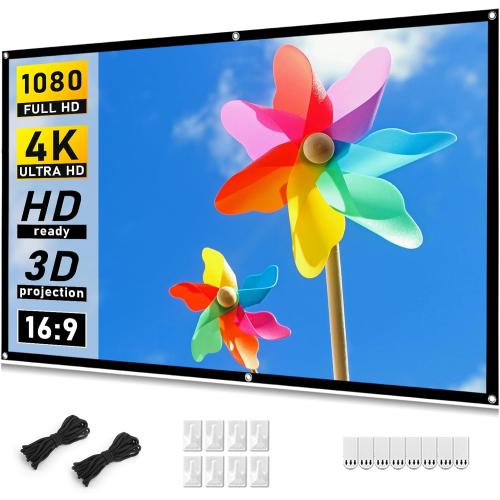 Taotique Projector Screen 72 inch, Movie Projector Screen 16:9 HD Foldable and Portable Anti-Crease Indoor Outdoor Projection Double Sided Video Projector Screen for Home, Party, Office, Classroom