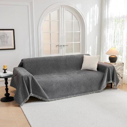 MYSKY HOME Couch Cover for Dogs, Washable Couch Covers, Non Slip Sofa Cover, Couch Cover 2 Cushion Sofa Dogs Furniture Protector with Tassels, Chenille Sofa Slipcover for Pets, 71x118, Dark Grey