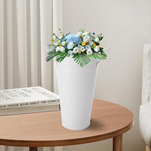 MIVIDE 6 Pack White Flower Buckets, 9.8 Inch Galvanized Metal Vases for Flowers, Flower Bucket with Handles, Farmhouse Vases for Wedding, Balcony Garden, Home Decor