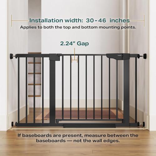 Cumbor 30-46 Baby Gate for Stairs, Auto Close Dog Gate for the House Black | Easy Install Pressure Mounted Pet Gates for Doorway, Dual Lock Indoor Safety Gate for Baby & Dog, Mom's Choice Awards Winner