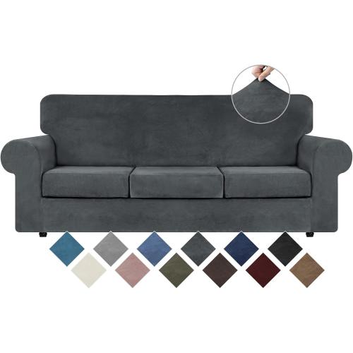 WEERRW 4 Pieces Couch Cover for Sofa Velvet Sofa Covers Washable, Dark Grey