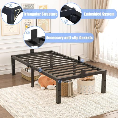Twin Bed Frames 12 inch High 3500 lbs Heavy Duty Metal Platform Mattress Foundation with Steel Slat Support/No Box Spring Needed/Noise Free/Non-Slip/Easy Assembly