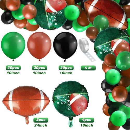 Skylety 97 Pcs Football Balloons Arch Set 6 Football Field Foil Balloons 90 Latex Airballoon and Long Airballoon Strip for Sport Themed Birthday Party Decorations(Black, Green, Brown)