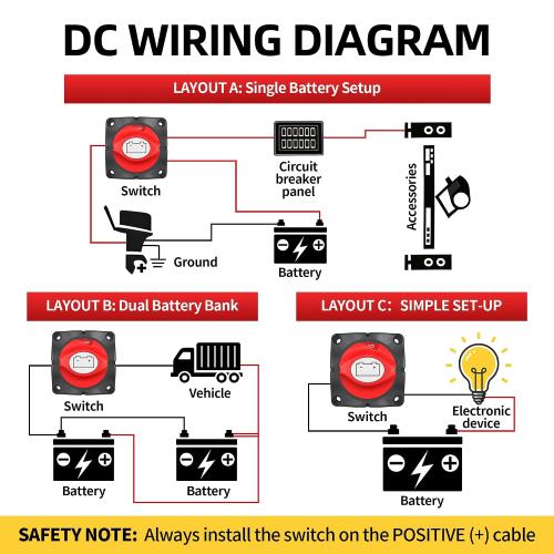 Battery Disconnect Switch with Aluminum Mounting Bracket, 12V-48V Waterproof Marine Battery Cut Off Switch, 275A Heavy Duty Kill Switch Power Master Switch Isolator for RV, Boat, Car, Trailer, Truck