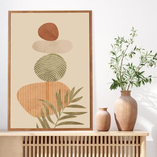LHIUEM Boho Abstract Sage Framed Canvas Wall Art,Bohemian Neutral Wall Decor,Mid Century Beige Painting,Natural Minimalist Line Artwork for Living Room,Bedroom,Dining Room -16x24x3