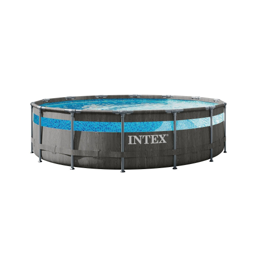 Intex 14' x 42 Clearview Prism Frame Above Ground Pool - Graywood Print: Steel Frame & Vinyl Liner