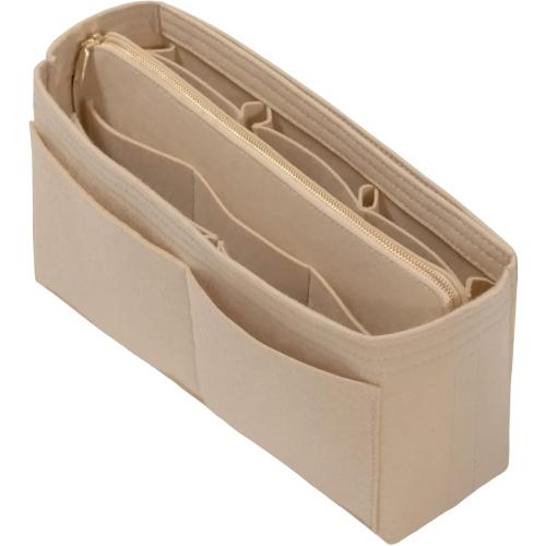 DailyPlus Purse Organizer Insert with Zipper Felt Bag Organizer for Tote Purse Beige Slender-Large