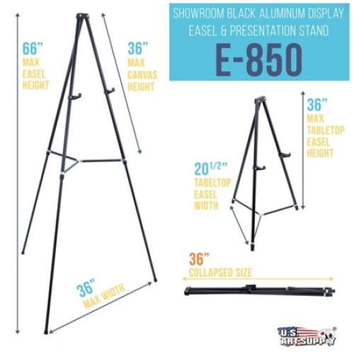 U.S. Art Supply 66 High Showroom Black Aluminum Display Easel and Presentation Stand, Adjustable Floor and Tabletop Use