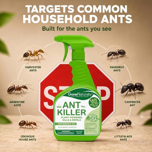 Ant Killer – Indoor & Outdoor Ant Killer Spray for Carpenter, Pavement & Little Black Ants – Peppermint Oil Ant Spray & Ant Repellent for Home – Safe Around Kids & Pets (16oz)