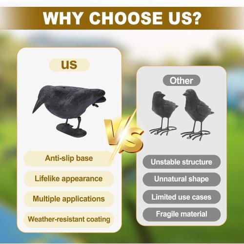 Realistic Crow Decoys, Life Sized Simulation Crow Statue Hunting Bait Decoys Black Crow Decoy Figuring,Flying Bird Props for Halloween Party Outdoor Garden Crow Decor (3PCS)