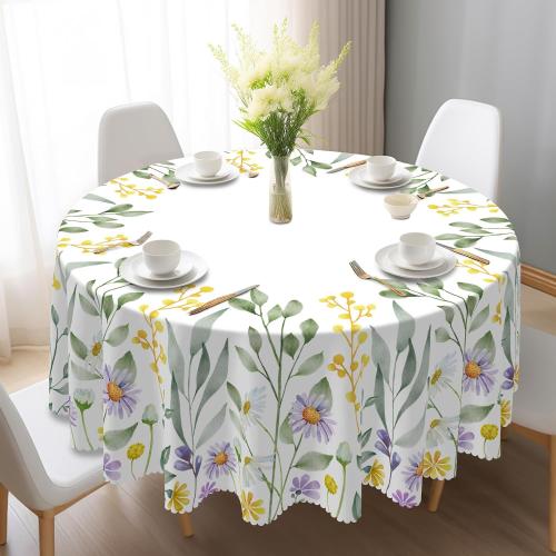 Eikione Round Tablecloths 70Inch, Summer Flower Branches Table Cloth Cover