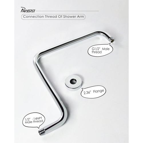 PHASAT S Shaped Shower Arm with Flange,High Rise Shower Head Extension Arm Chrome,PU9D02