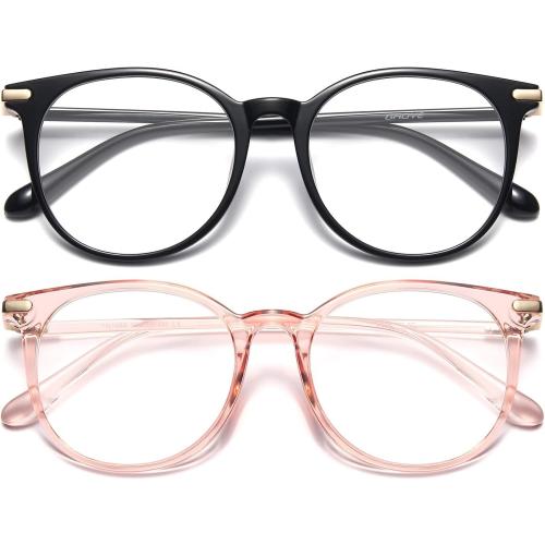 Gaoye Blue Light Blocking Glasses Retro Round - Black & Pink
