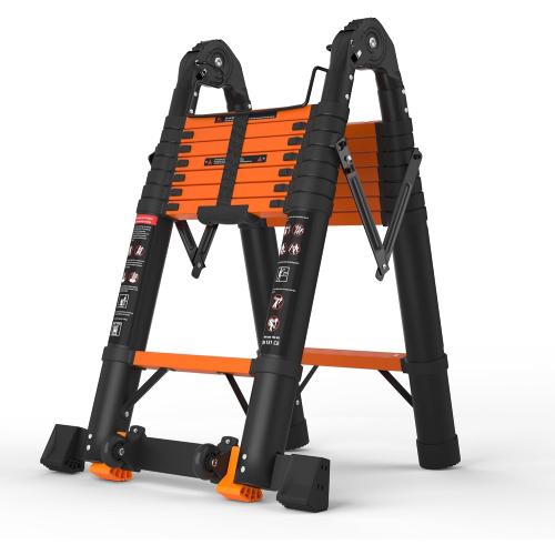 SINMEIRUN 16.5 FT Telescoping A Frame Ladder, 8 Step, ANSI Certified, Type IA Heavy Duty, 330lbs Max Capacity, Aluminum Extension Ladder for Home, Roof, RV; Orange