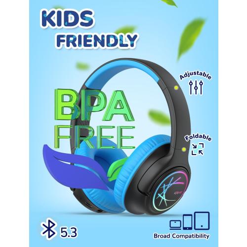 iClever 2 Pack Kids Bluetooth Headphones with LED Lights, BTH18 Safe Volume 74/85dBA, 43H Playtime, Bluetooth5.3 Kids Headphones Wireless Aux Cord for iPad/Tablet/Travel/School, Purple & Black