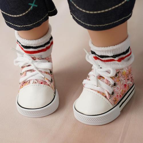 BABESIDE 18 Inch Baby Doll Shoes Sets with Socks for Dolls, 5 Pairs of Dolls Canvas Shoes with 3 Pair of Socks for 18 Inch Baby Doll Accessories, Floral Patterns