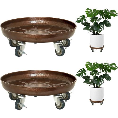 Plant Saucer 14 Rolling Plant Caddy Rolling Plant Stand with Wheels – Heavy Duty Metal, Locking, Sturdy, Rust-Resistant Finish, and Easy to Move, 390 lb Capacity, 2 Pack