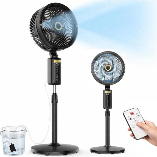Outdoor Misting Fan with Water Pump, 30000mAh 12-Inch Outside Water Cooling Mister Fan for Patios Bedroom, Portable Standing Oscillating Fan with Mist System, Pedestal Fans with Remote/Spray/Timer