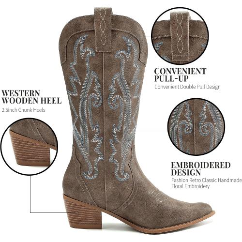 SIZE 8.5 ❗❗Athlefit Women's Embroidered Western Cowboy Boots Mid Calf