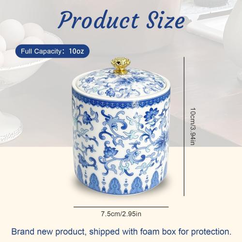 Vintage Blue White Salt Cellar with Lid - Airtight Ceramic Jar