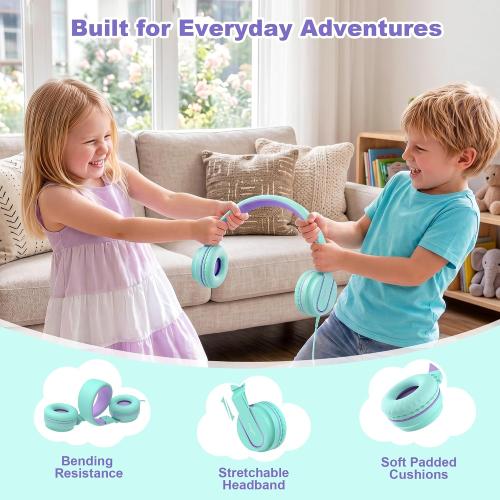 AILIHEN I35 Kids Headphones for School with Mic, 93dB Volume, Green Purple