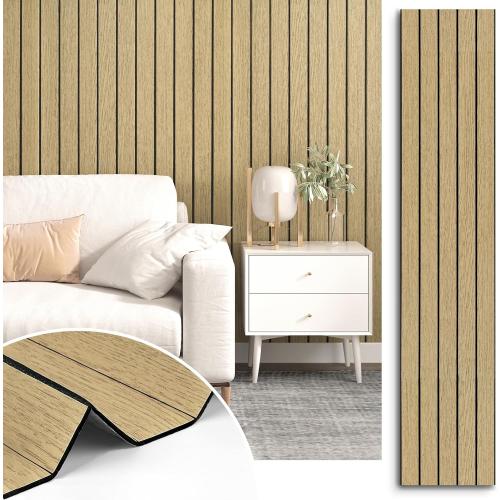 Brown 3D Wood Wall Panels Peel and Stick Fluted Wall Slat Panels | Self Adhesive Acoustic Wood Walls Panels Textured Slat Wooden Panel Wallpaper for Bedroom Living Room Studio 23.6x197