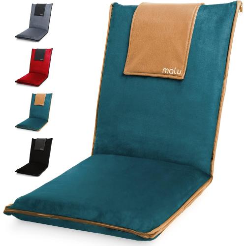 malu Extra Large Padded Floor Chair w/Back Support - Japanese Chair Meditation Cushion, Comfortable Folding Backrest, Removable Easy Wash Cover