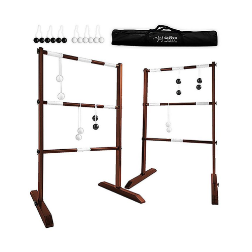SWOOC Wooden Ladder Ball Game Set (Weather Resistant) - With 10 Games & Carrying Case - Easy, No Tool Asssembly - Yard Games - Brown - Medium