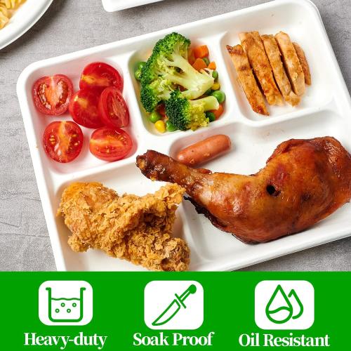 ECOLipak Compostable Disposable 125 Compartment Paper Plates, 10.25inch
