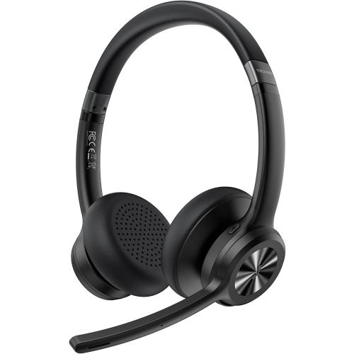 TECKNET Wireless Headset, Bluetooth Headset with Noise Cancelling Microphone - Rechargeable Bluetooth V5.2 Headphones, 50H Playtime & Mic Mute, On Ear Headphones for Trucker/Remote Work/Call Center