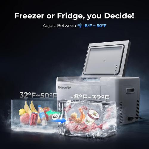 BougeRV 12 Volt Refrigerator 12V Car Fridge 23 Quart Portable Freezer Compressor Cooler 12/24V DC 110~240 Volt AC for Truck Van RV Camper SUV Travel Camping Road Trips Tailgating -7℉~50℉