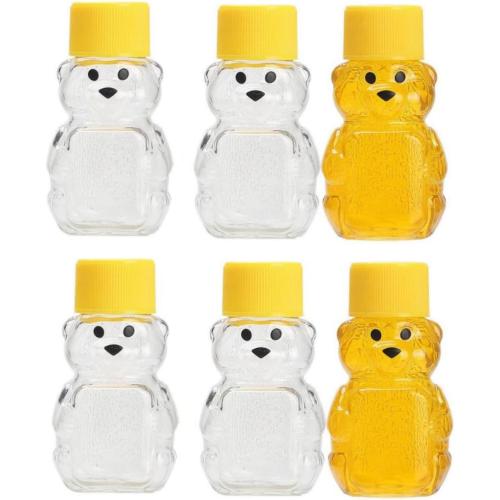 6 Pack Honey Bear Bottle 2oz Bear Shape Clear Empty Honey Bottles Honey Jar with Screw Lid,Plastic Mini Honey Jars Party Favors for Storing and Dispensing (6)