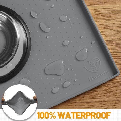 Hubulk Dog Feeding Mat,100% Waterproof Food Grade Silicone Pet Food and Water Bowl Placemat,Dishwasher, High Raised Edge to Prevent Spills,Nonslip Tray to Stop Messes on Floor (24x16x0.5, Grey)