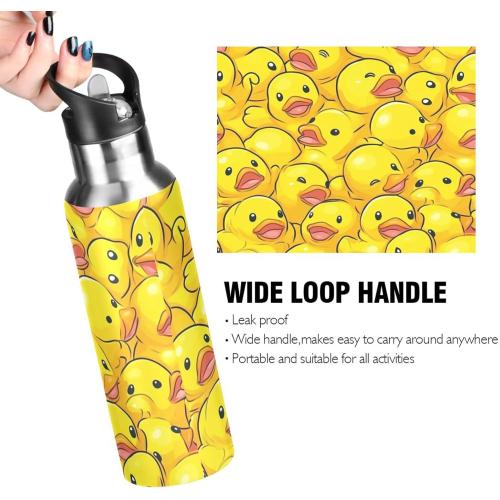 MISSING PART AND.  The sticker is removed from the halfway ‼️point. Kcldeci Cartoon Rubber Ducky Sports Water Bottle 20 Oz Straw Lid Leak Proof Vacuum Insulated Stainless Steel Hot Cold Double Walled Thermo Mug Tumbler Travel Cup Standard Metal Canteen