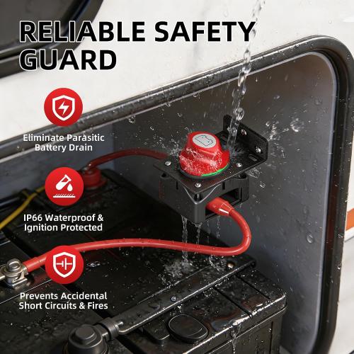 Battery Disconnect Switch with Aluminum Mounting Bracket, 12V-48V Waterproof Marine Battery Cut Off Switch, 275A Heavy Duty Kill Switch Power Master Switch Isolator for RV, Boat, Car, Trailer, Truck