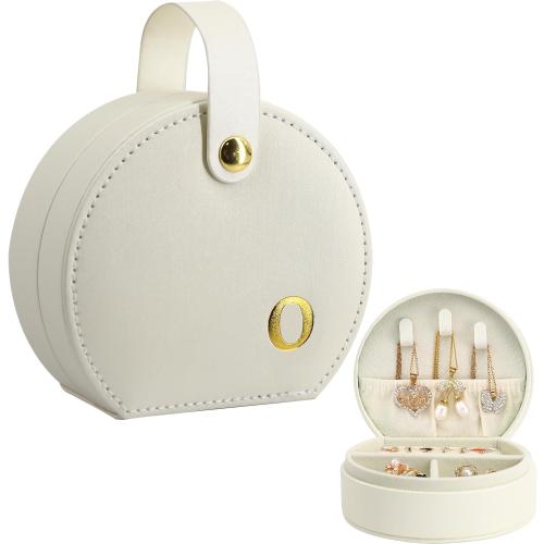 COLLECTIVE HOME - Travel Jewelry Case, Elegant Half-Moon Design with Gold Monogram, Detachable Handle, Personalized Accessory Organizer, Gift for Fashion-Forward Women and Teens (o)