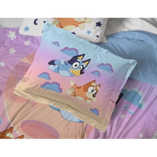 BBC Bluey Sisters Sleepy Time 7 Piece Full Size Kids Bed Set with Shams