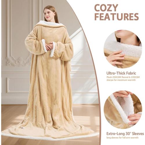 Heated Blanket, 55×80 Wearable Electric Blanket with Sleeves, Sherpa Snuggle Throw Blanket, Warm Gift for Grandma, Mom, Dad, (Camel)