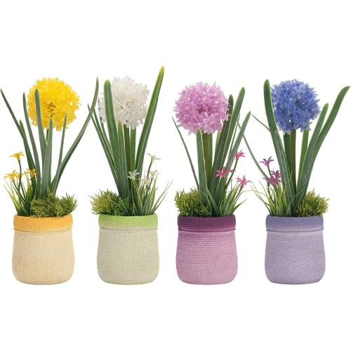Velener 4PCs Fake Flowers in Vase, Babys Breath Artificial Flowers Indoor, Fake Potted Plants, Hydrangeas, Desk Plants for Home Bathroom Kitchen Shelf Office Decor(Plastic Vase)‼️ missing purple &yellow ‼️