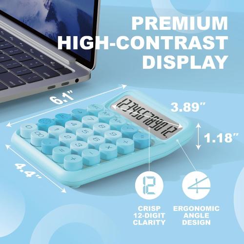 CATIGA Mechanical Switch Calculator, Blue Calculator with 12 Digit Large LCD Display & Big Buttons for Office Desk, Classroom Math, Back to School Supplies, Cute Aesthetic Desk Accessories