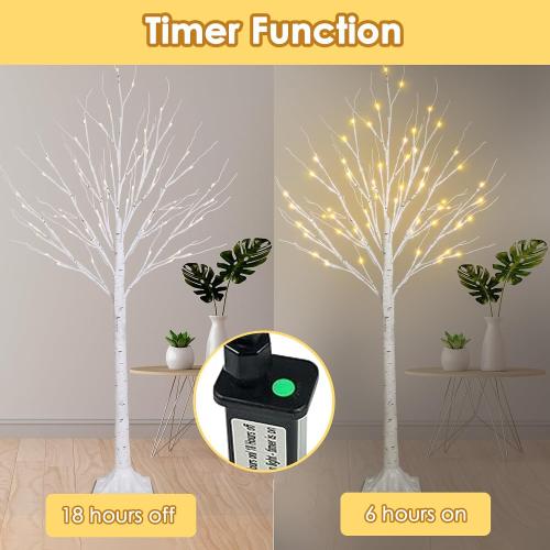 2-Pack 4FT Lighted Birch Trees (Higher Size & Floor Standing), 96 LED Twinkling Birch Christmas Tree Lights for Indoor & Outdoor, 2 Modes Warm White Tree Lights for Christmas Thanksgiving Home Decor