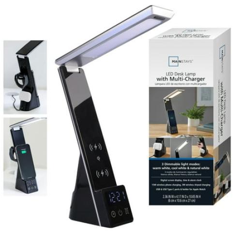 Mainstays 10.9' 5-in-1 LED Dimmable Wireless Charging Foldable Hinge Desk Lamp