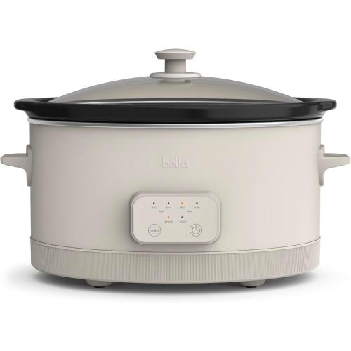 bella 6.0 Qt Programmable Slow Cooker, Ceramic Nonstick Coating, Adjustable Temperature & Cooking Times, Dishwasher Safe Stoneware Pot & Tempered Glass Lid, Tangle Free Cord Wrap, Oatmilk ‼️product may have stains or missing pieces‼️