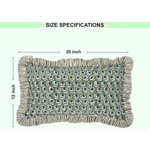 Ridhi Basil Green Block Print Ruffle Pillow Sham 20x12 Inch Set of 1